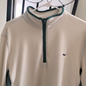 Vineyard Vines Men’s Waffle Grid Fleece, White and green, Size Medium